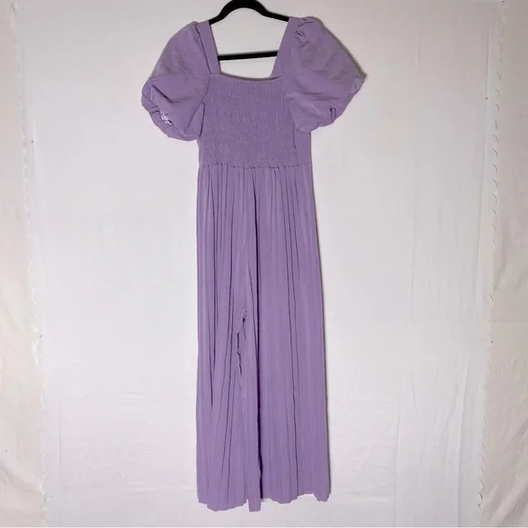 Women’s Lilac Purple Wide Pleated Leg Jumpsuit With Puff Sleeves S - Picture 15 of 16